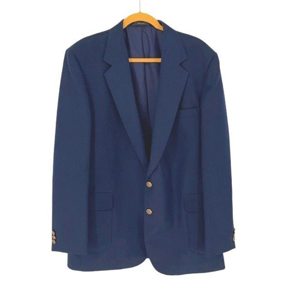 Vtg Reed St James Mens Single Breasted‎ Notch Lapel Blazer Suit Jacket Navy 46L